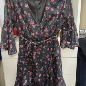 Altar’d State Floral Wrap Ruffle Mini Dress